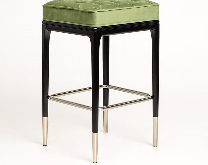 Home - Hotel - Cafe - Restaurant - Bar Stool - Wooden Frame - Bar Height – Silver metal legs with Linen/Leather/Velvet Seat