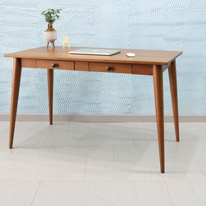 Study Desk - Office Desk with Drawers - Office Table - Wooden Study Desk - Slender Desk - Walnut Finish