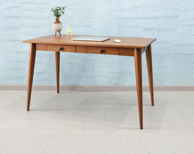 Study Desk - Office Desk with Drawers - Office Table - Wooden Study Desk - Slender Desk - Walnut Finish