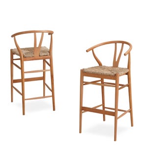 Sgabello da bar in stile Wishbone danese - Seduta in vimini - Opzioni di verniciatura personalizzate
