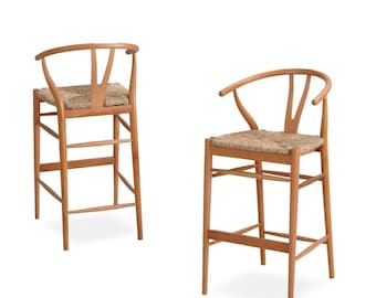 Danish Wishbone Style Counter Stool - Wicker Seat - Personalized Stain Options
