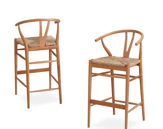 Danish Wishbone Style Counter Stool - Wicker Seat - Personalized Stain Options