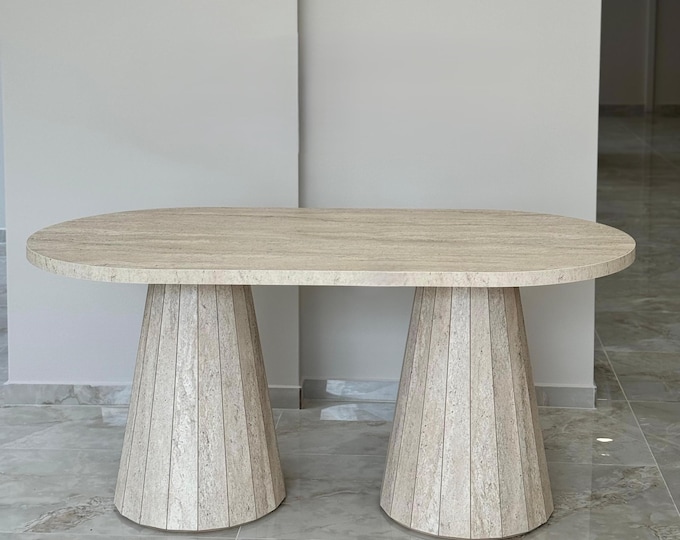 Travertine-Look Dining Table – Handmade Wooden Table for 6 | 180x90 cm | Elegant Stone Appearance