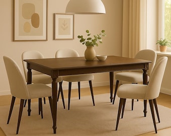 Handmade Rectangular Extendable Dining Table – 140x90cm - 170x100 cm - Solid Wood, Custom Finish - Optional Sizes