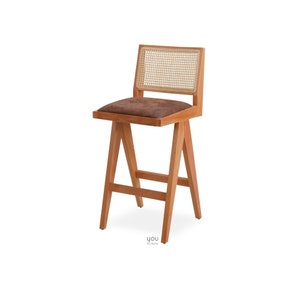 Sgabello da bar con gambe in legno - Seduta e gambe personalizzate - Opzioni di seduta personalizzate - Sgabello da bar alto