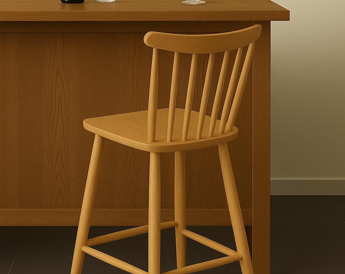 Handmade Wooden Counter / Bar Stool – Scandinavian Style | Handcrafted Solid Wood Stool | Kitchen Islands and Bar Stools