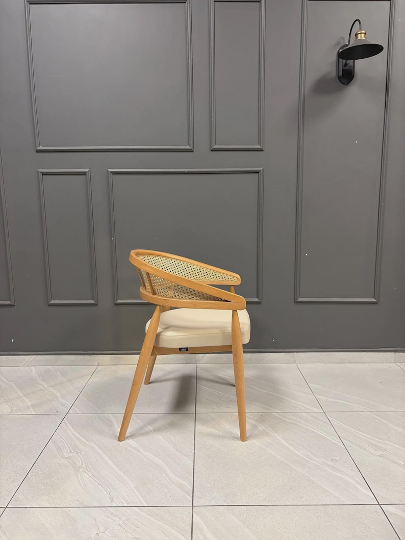 Houten rotan eetkamerstoel - Leren stoelen - Fluwelen stoelen - Houten poten - Woonkamer - Keukenstoel - Bureaustoel afbeelding 3
