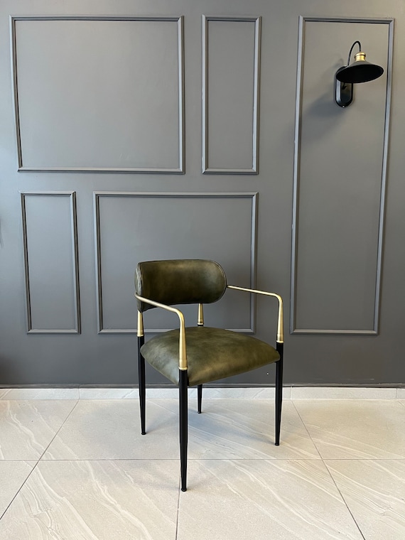 Grey and sale brass dining chairs