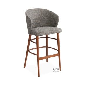 Counter Stool with Wooden Legs - Personalized Seat and Legs - Linen Velvet Leather Seat Options - Counter Height Stool