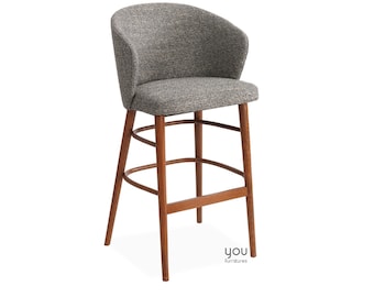 Counter Stool with Wooden Legs - Personalized Seat and Legs - Linen Velvet Leather Seat Options - Counter Height Stool