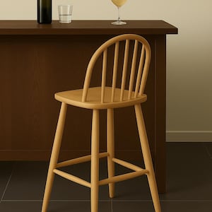 Handmade Wooden Counter Stool – Scandinavian Style | Handcrafted Solid Wood Stool | Kitchen Island Stools