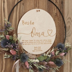 Mother's Day I Flowerhoop with wooden sign I Dried flower wreath I Grandma gift I Personalized I Dried flowers