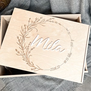 Caja de recuerdos bebé | Caja de recuerdos para bebés | Caja de recuerdos infantil |  Regalo de nacimiento | Regalo de bautismo | Caja de madera con nombres en 3D.