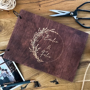 Gästebuch zur Hochzeit aus Holz I Erinnerungsbuch Hochzeit I Fotobuch I Party Gästebuch Hochzeit I Elefantenholz I Gästebuch Floral