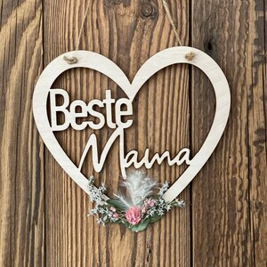 Individuelles Herz zum Muttertag Holz Geschenk I Trockenblumen Herz I Oma Geschenk I Personalisiertes Herz I Trockenblumen