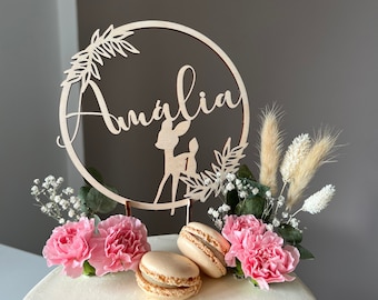 Cake Topper "Name" mit Rehkitz und Wunschzahl