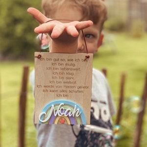 Idea regalo per bambini in età scolare 2025 che iniziano la scuolaI bambini dell'asilo nido I cartello in legno con affermazione positiva Io sono...I coraggio creatore di legno di elefante