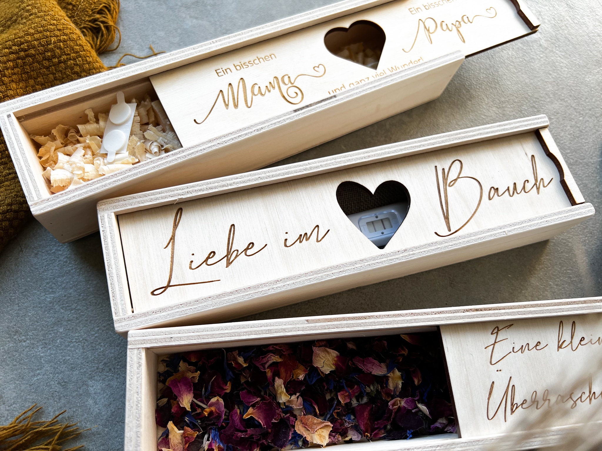 Boîte Souvenir Test Grossesse En Bois - Annonce Famille - Cadeau Unique Future Maman