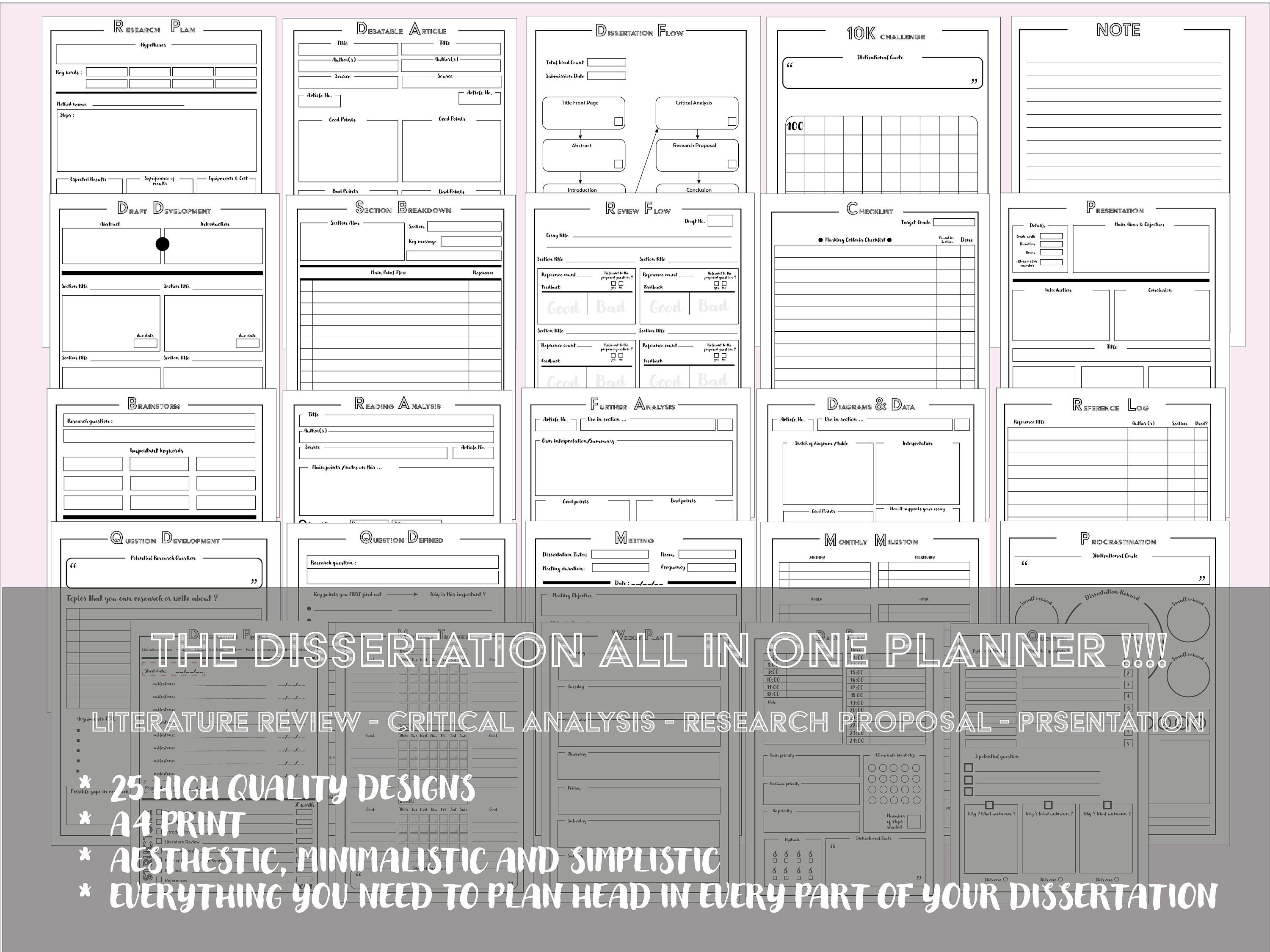 All in One Dissertation Planner, Dissertation Planner, Thesis Planner, Literature Review ...