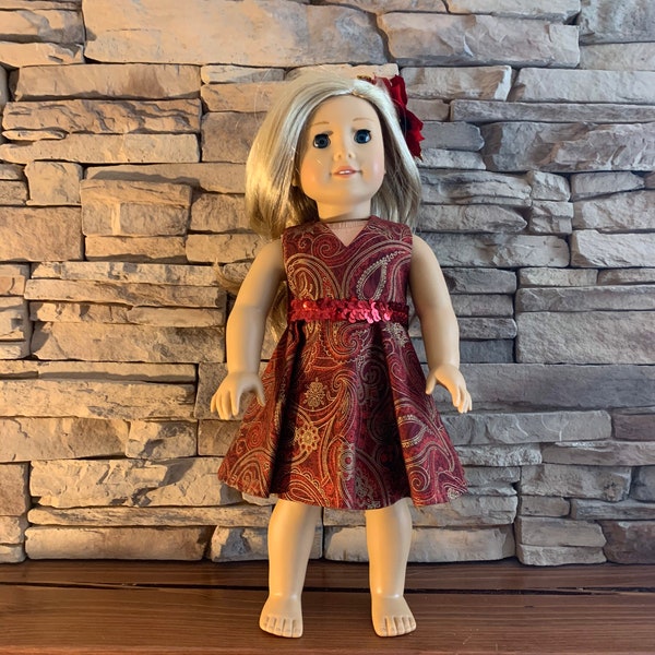 American Girl, Christmas Paisley, 18” doll dress