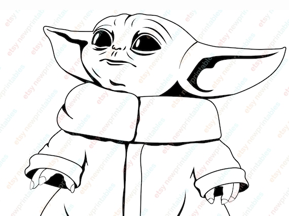 Drawing Outline Baby Yoda Cartoon Drawing