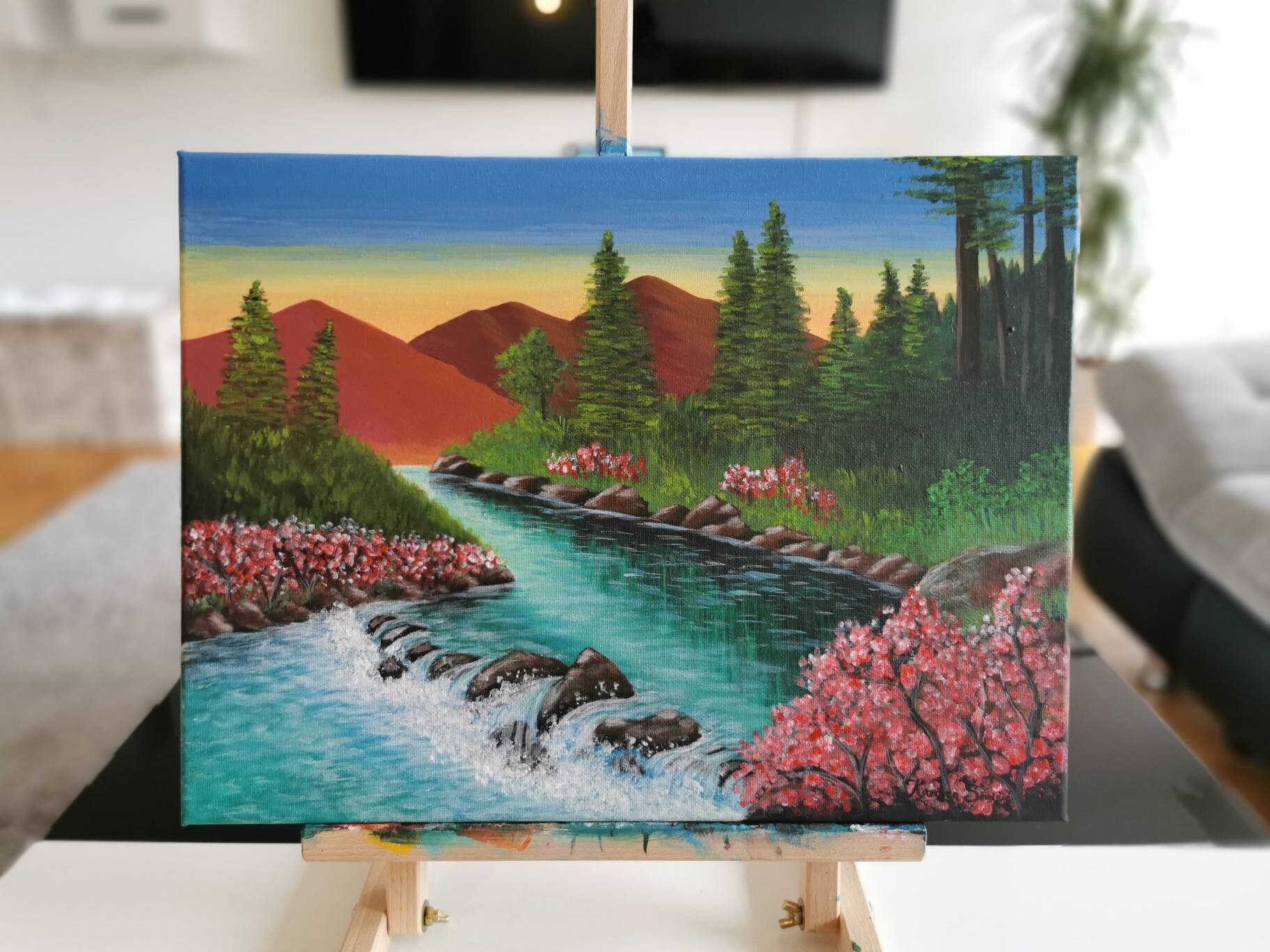River Acrylic Canvas Painting Acrylic painting Nature | Etsy