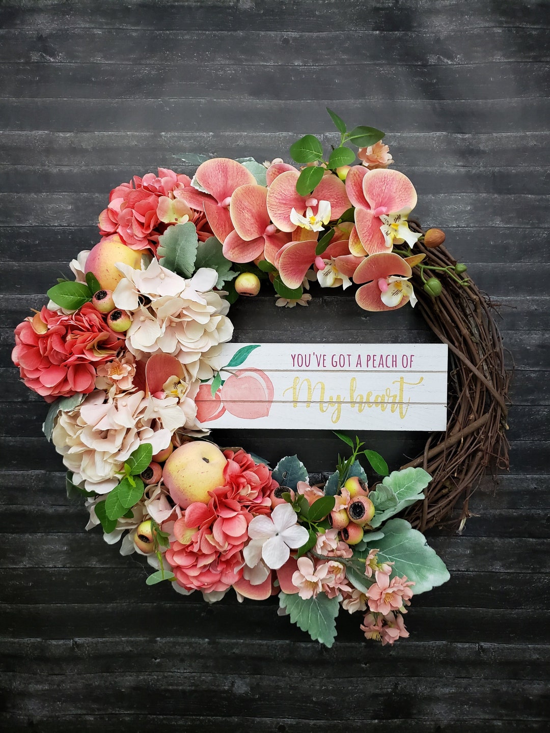 Summer Wreath Peach and Cream Hydrangea Wreath Peaches Etsy