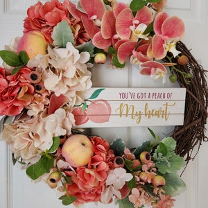 Summer Wreath Peach and Cream Hydrangea Wreath Peaches Wreath Fruit Wreath Orchid Wreath Wreath for Front Door image 5