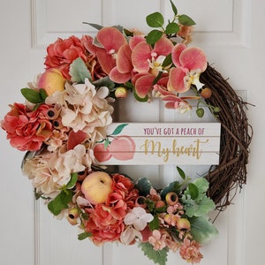 Summer Wreath Peach and Cream Hydrangea Wreath Peaches Wreath Fruit Wreath Orchid Wreath Wreath for Front Door image 9