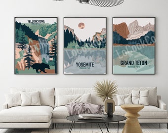 Posters van nationale parken – handgetekende kunstprints in vintage stijl
