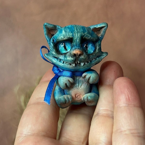 OOAK Cute Baby Cheshire Cat, Fantasy Creature, Handmade Polymer Clay Figurine, Fimo Creation, Unique Gift