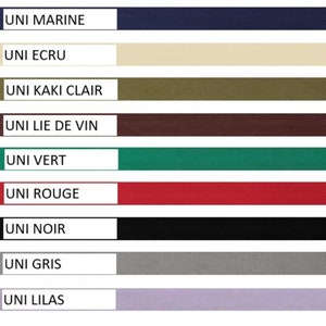 May include: A color chart showing nine different fabric colors. The colors are: navy blue, beige, olive green, burgundy, teal, red, black, gray, and lilac.