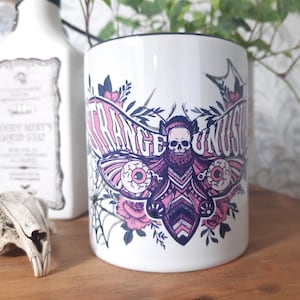 Strange and Unusual Coffee Mug - Gothic Skull and Moth Design - Unique Gift for Goths, Witches, and Horror Lovers