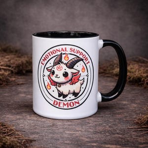 Emotional Support Demon Mug - Funny Mug - Witchy Gift - Baphomet - Dark Humour - Anime Mug - Goth Gift idea - Emo Mug - Kawai Mug