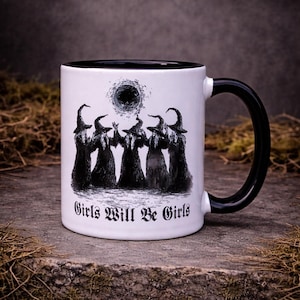 Taza "Las chicas brujas serán chicas" - Taza gótica, taza de café de brujas, regalo de brujas, taza de aquelarre de brujas, taza feminista, taza ocultista, ideas de regalo wiccanas