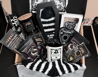 Ouija and Chill Gothic Gift Box – Witchy Occult Set with Tote Bag, Candle, Mug, Socks, Trinket Dish, Keyring & Dark Self-Care Treats