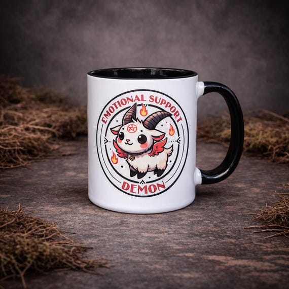 Emotional Support Demon Mug - Funny Mug - Witchy Gift - Baphomet - Dark Humour - Anime Mug - Goth Gift idea - Emo Mug - Kawai Mug