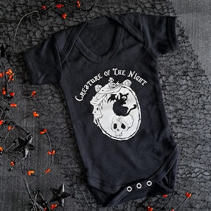 Creature of the Night Baby Vest – Goth Baby Clothes – Black Cat Baby Grow – Spooky Halloween Baby Outfit – Cute & Creepy Baby Shower Gift
