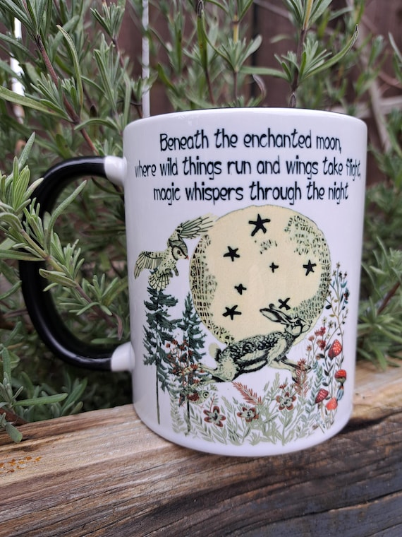 Moon Gazing Hare Mug - Witchy Coffee Mug, Whimsical Enchanted Forest Animal Cup, Nature Inspired Gift, Magical Night Mug, Hare and Moon Mug