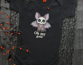Skeleton Bat Baby Emo Bodysuit | Gothic Black Baby Onesie | Halloween Baby Grow | Alternative Baby Clothes | Spooky Baby Shower Gift