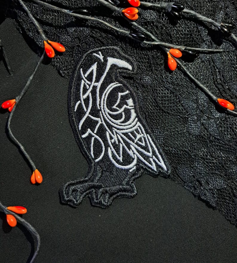 Odin's Raven Embroidered Patch | Viking Crow Tribal Style Iron-on Badge ...