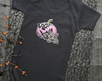 Baby Emo Bat & Pumpkin Bodysuit | Gothic Baby Clothes | Alternative Baby Grow | Cute and Creepy Baby Shower Gift | Halloween Baby Vest
