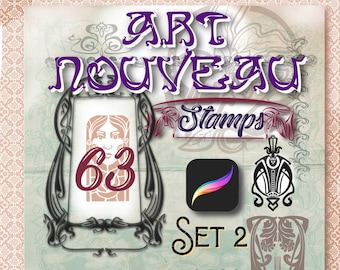 Procreate Vintage Stamps, 63 Procreate Stamps, Art Nouveau Stamps,  Procreate Retro Stamps, Art Nouveau Brushes, Vintage Tattoo Stamps