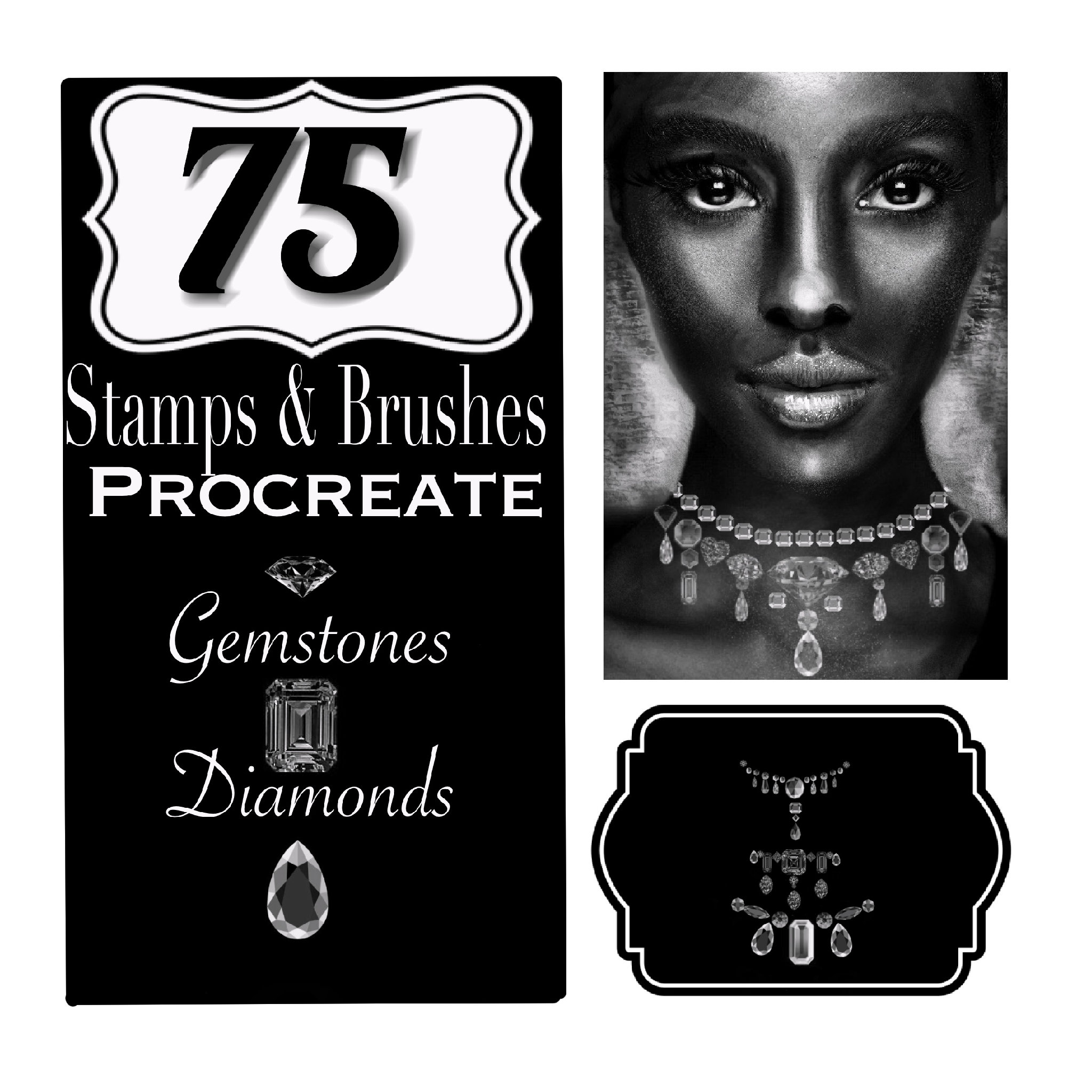 Procreate Gemstone Stamps & Diamond Brushes Set for Jewellery Design (75 Stamps)