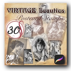 Procreate Vintage Brushes, Art Nouveau Procreate, Postcards Stamps, Vintage Beauties,  Procreate Stamps, Beauties, Retro Postcards, retro