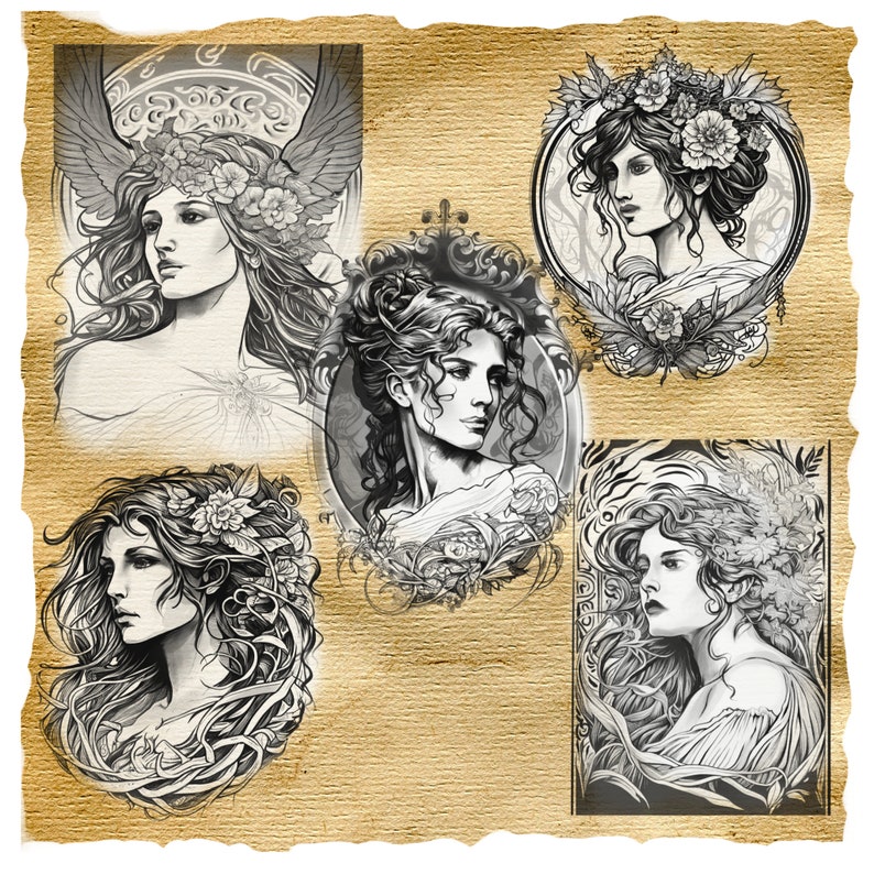 Procreate Vintage Brushes, Art Nouveau Procreate Stamps, Vintage