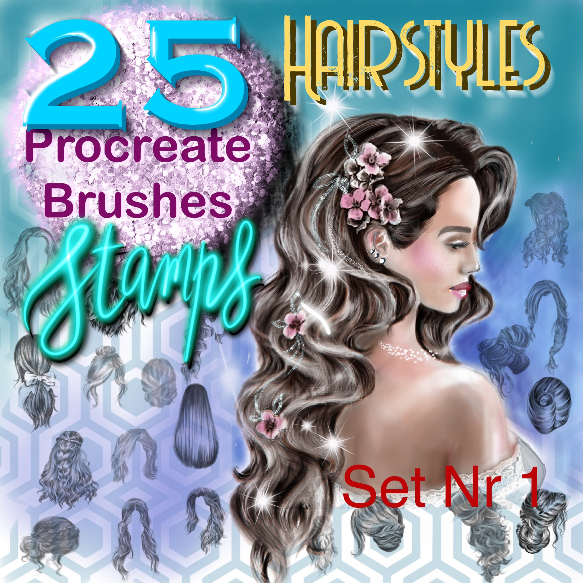 Procreate Hairstyle Stamp Brushes Procreate Hair Braids Etsy