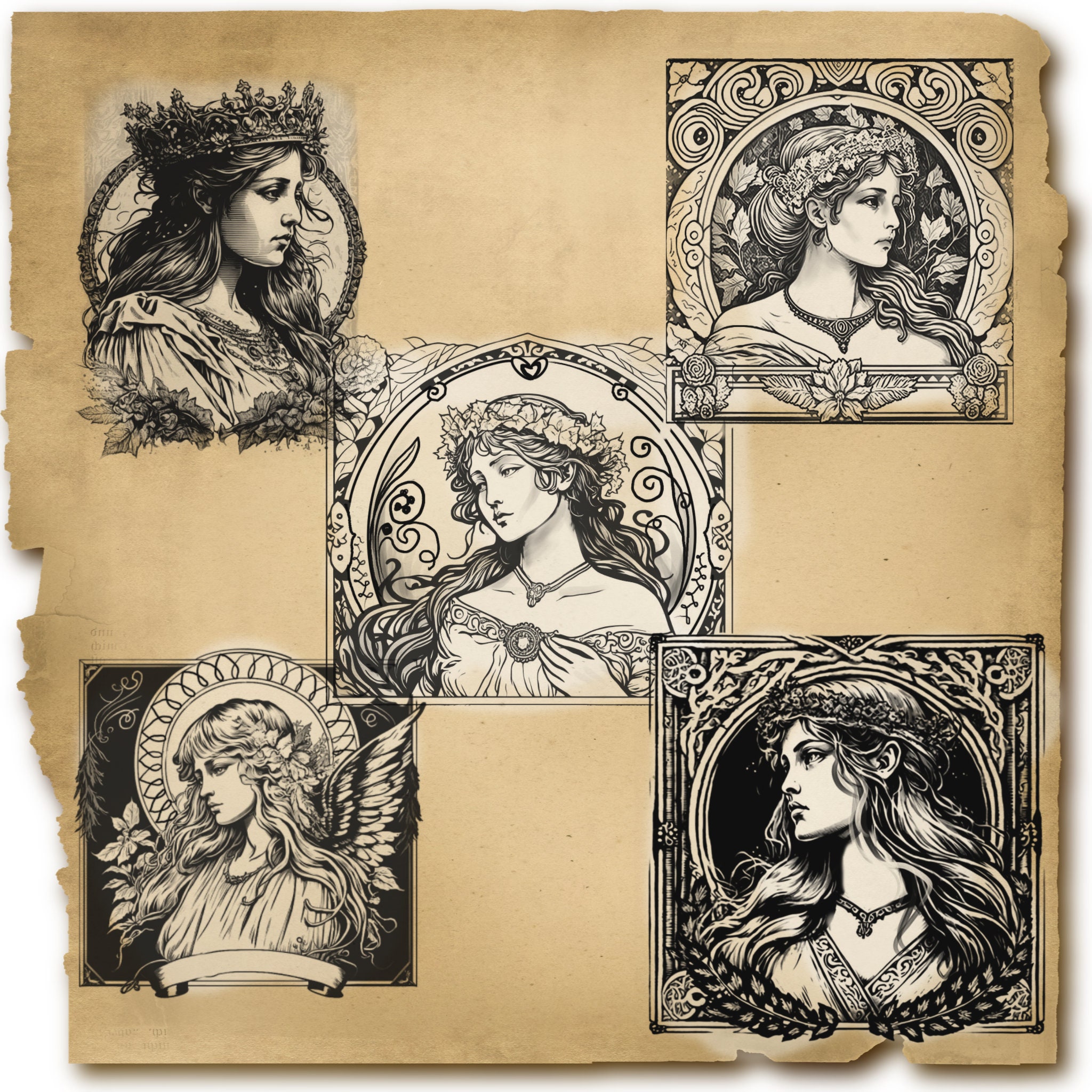Procreate Vintage Brushes, Art Nouveau Procreate Stamps, Vintage