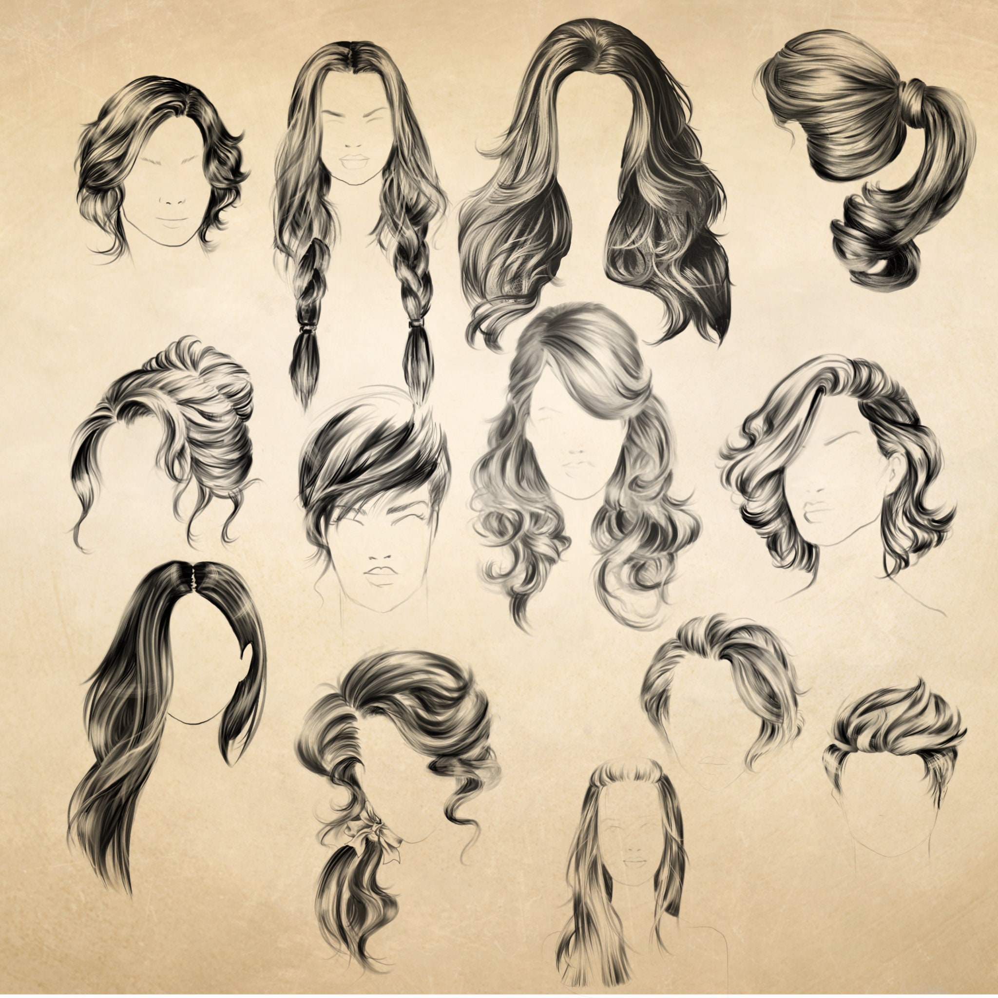 Procreate Hairstyle Stamp Brushes Procreate Hair Braids Etsy