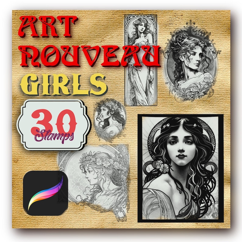 Procreate Vintage Brushes Art Nouveau Procreate Stamps Etsy